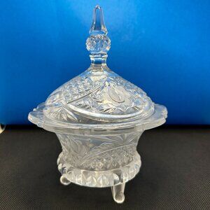 Vintage Clear Glass Footed Candy Dish/Trinket Box. Approx 8" Tall x 6" Wide.